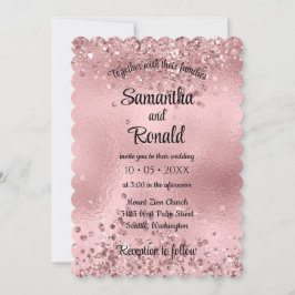 Elegante Faux Pink Glitter en Folie bruiloft Kaart