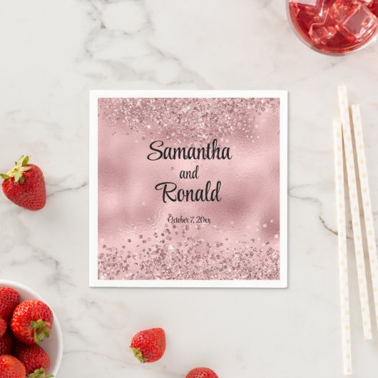 Elegante Faux Pink Glitter en Folie bruiloft Servet (Insitu)