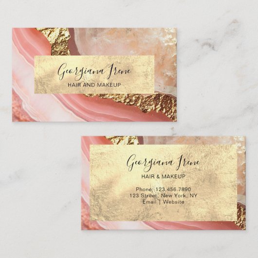 Elegante Faux Pink Gold Marmer Agaat Visitekaartje (Voorkant / Achterkant)