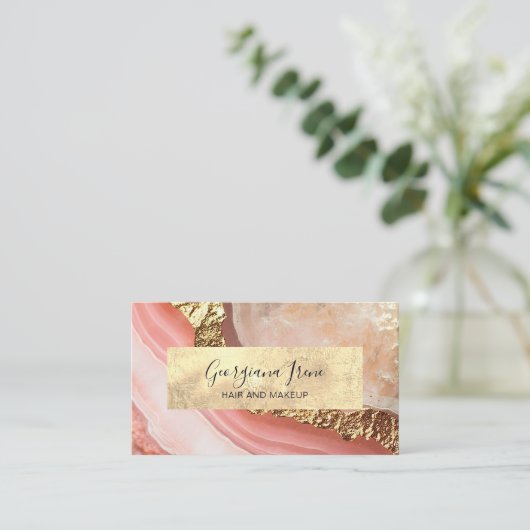 Elegante Faux Pink Gold Marmer Agaat Visitekaartje (Staand voorkant)