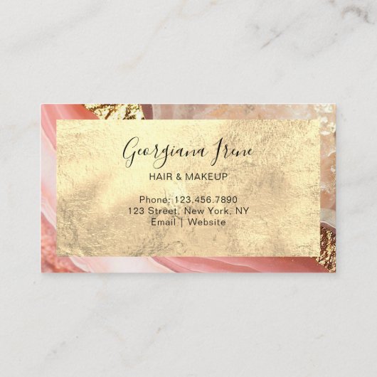 Elegante Faux Pink Gold Marmer Agaat Visitekaartje (Achterkant)