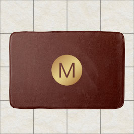 Elegante Faux Red Leather & Gold Monogram Initiaal Badmat