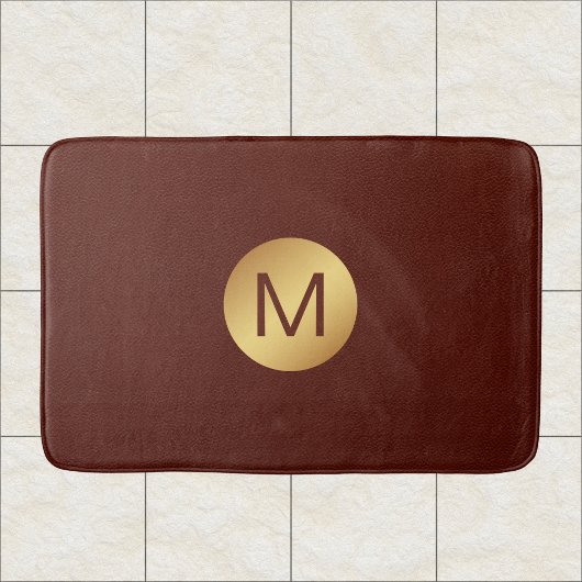 Elegante Faux Red Leather & Gold Monogram Initiaal Badmat
