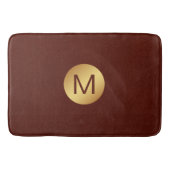 Elegante Faux Red Leather & Gold Monogram Initiaal Badmat (Voorkant)