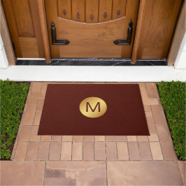 Elegante Faux Red Leather & Gold Monogram Initiaal Deurmat