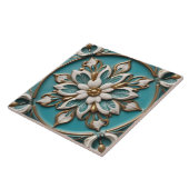 Elegante Faux Relief Classy Turquoise Bloemen Tegeltje (Zijkant)