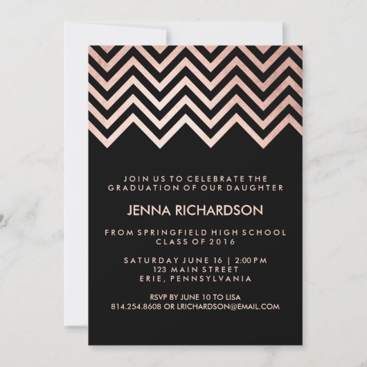 Elegante Faux Roos Gold Chevron Graduation Party Kaart (Voorkant)