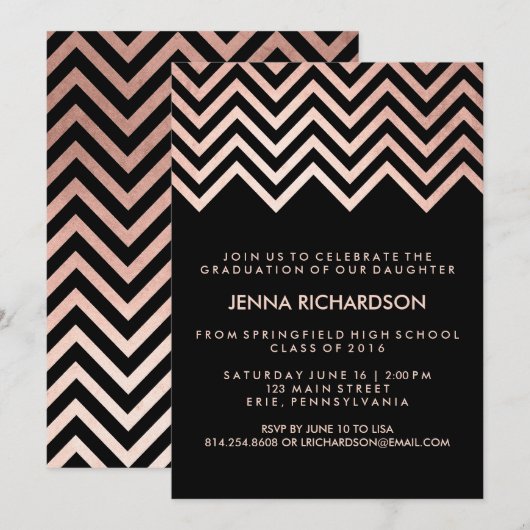 Elegante Faux Roos Gold Chevron Graduation Party Kaart (Voorkant / Achterkant)
