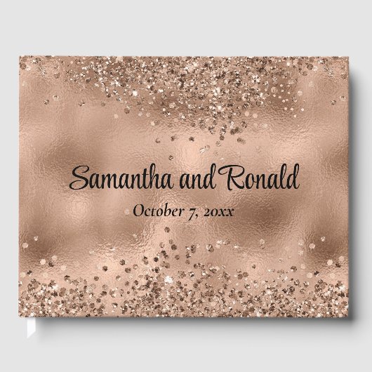 Elegante Faux Roos Gold Glitter en Folie bruiloft Gastenboek (Voorkant)