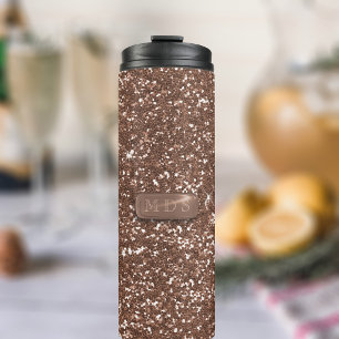 Elegante Faux Roos Gouden Glitter Monogrammed Thermosbeker