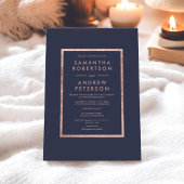 Elegante faux roos gouden lijst marineblauwe bruil kaart