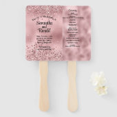 Elegante Faux Roze Glitter en Folie Trouwprogramma Handwaaier (Voorkant en achterkant)