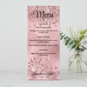 Elegante Faux Roze Glitter en Folie Wedding Menu Kaart (Staand voorkant)