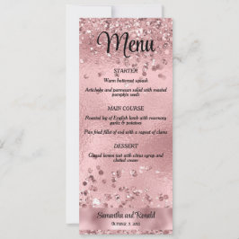 Elegante Faux Roze Glitter en Folie Wedding Menu Kaart