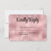 Elegante Faux Roze Glitter & Folie Wedding RSVP ka (Voorkant)