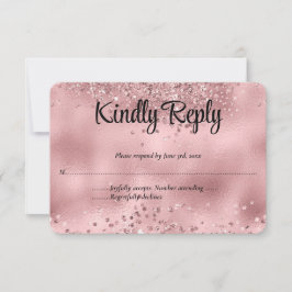 Elegante Faux Roze Glitter & Folie Wedding RSVP ka