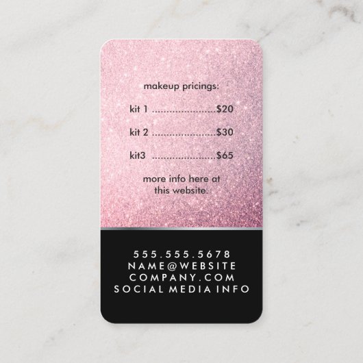 Elegante Faux Roze Glitter Make-up Set Visitekaartje (Achterkant)