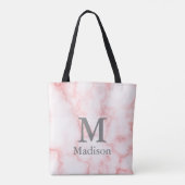 Elegante Faux Roze Marmeren Naam Monogram Sjabloon Tote Bag (Achterkant)