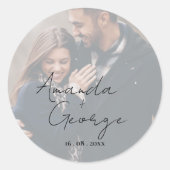 Elegante Faux Vellum Effect Foto Bruiloft Sticker (Voorkant)