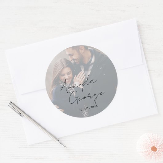 Elegante Faux Vellum Effect Foto Bruiloft Sticker (Envelop)