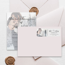 Elegante Faux Vellum Mr. & Mrs. Photo Wedding Labe Etiket