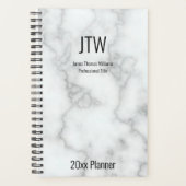 Elegante Faux White Marble Monogrammed 2025 Planner (Voorkant)