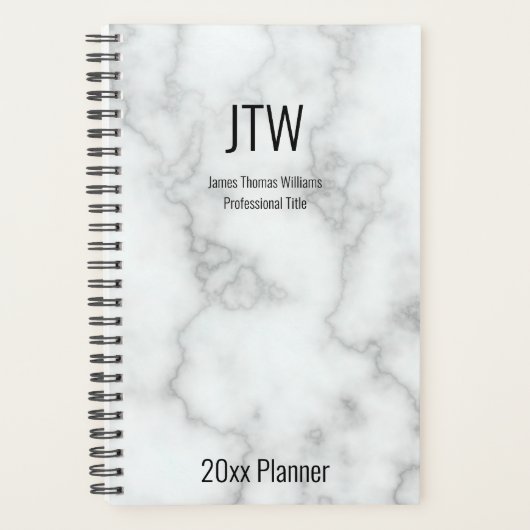 Elegante Faux White Marble Monogrammed 2025 Planner (Voorkant)