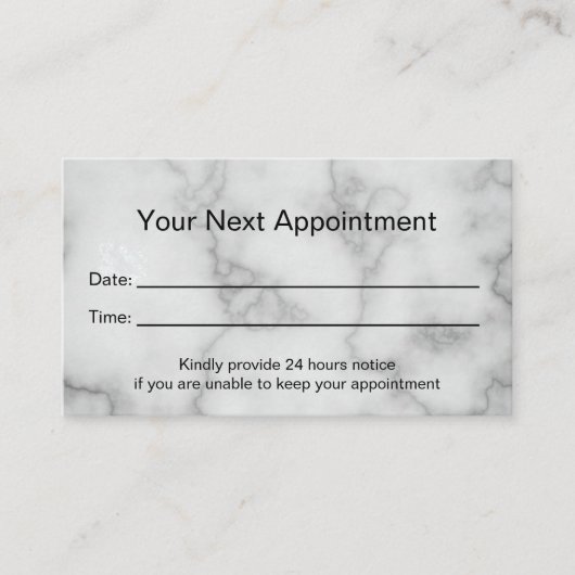 Elegante Faux Wit Marmer Professioneel Afsprakenkaartje (Voorkant)