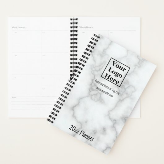 Elegante faux wit marmer Uw Logo hier 2025 Planner (Display)