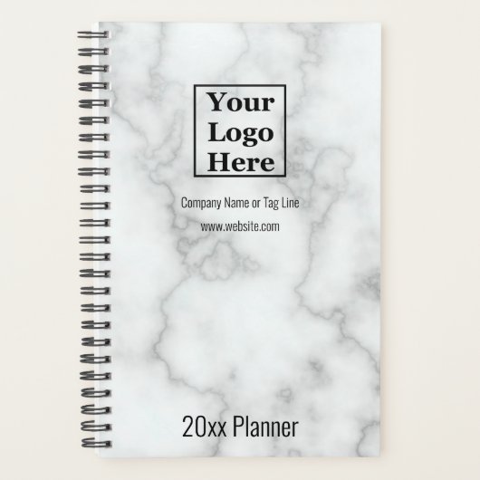 Elegante faux wit marmer Uw Logo hier 2025 Planner (Voorkant)