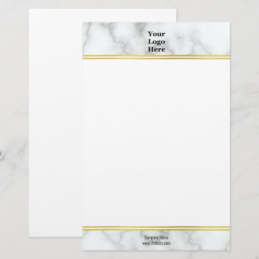 Elegante faux wit marmer uw Logo hier stationer Briefpapier (Voorkant / Achterkant)