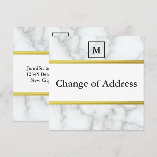 Elegante Faux Wit Marmer Verandering van Adres Aankondiging (Voorkant / Achterkant)
