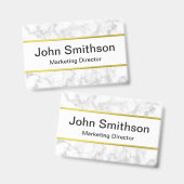 Elegante Faux Wit Marmer Zwart Naam Job Titel Badge (Voor- en achterkant)