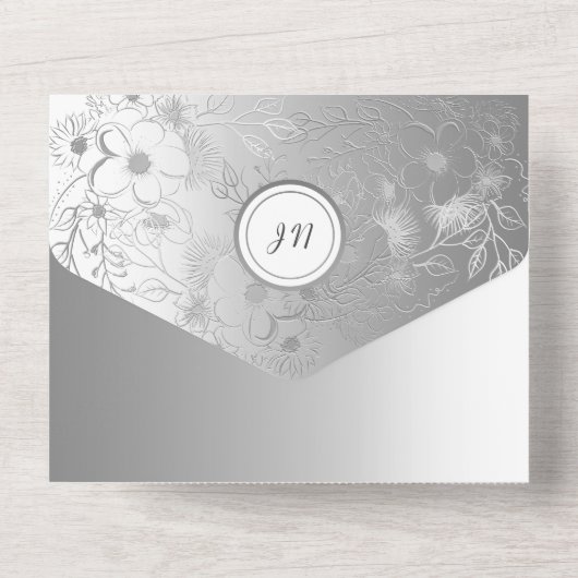 Elegante Faux Zilveren bruiloft All In One Uitnodiging (Achterkant)