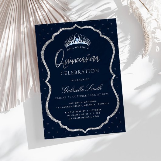 Elegante faux zilveren tiara Quinceanera uitnodigi Kaart