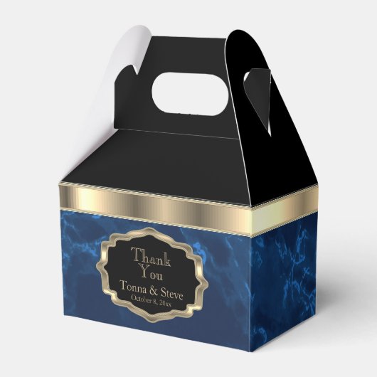 Elegante Favor Doos met Diepblauwe Marmer en Goud Bedankdoosjes (Achterkant)