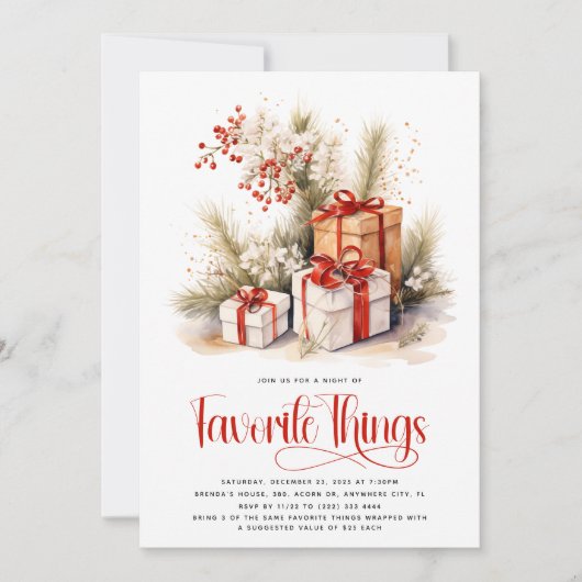 Elegante 'Favoriete Dingen' Cadeauwisseling Kerstm Kaart (Voorkant)