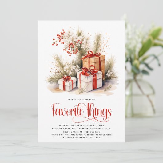 Elegante 'Favoriete Dingen' Cadeauwisseling Kerstm Kaart (Staand voorkant)