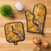 Elegante fazant William Morris geïnspireerd Ovenwant & Pannenlap Set (Top down)