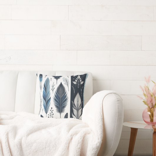 Elegante Feather Symphony in blauw en zilver Kussen (Bank)
