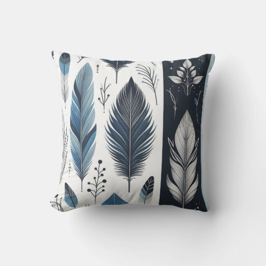 Elegante Feather Symphony in blauw en zilver Kussen (Voorkant)