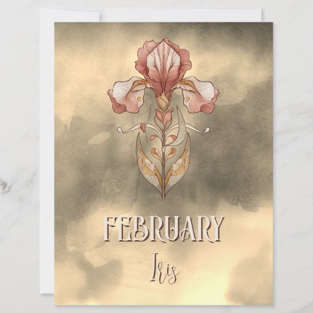 Elegante Februari Iris Art Nouveau Printbare Kunst (Voorkant)