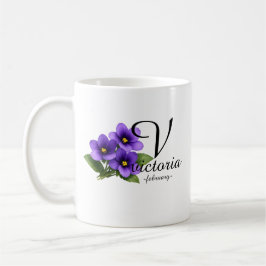 Elegante Februari Viooltje Monogram – Victoria Koffiemok