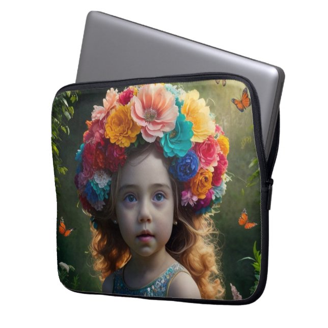 Elegante fee in Floral Wonderland: Fantasy Art Laptop Sleeve (Voorkant Links)