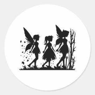 Elegante feeën silhouet in monochroom ronde sticker