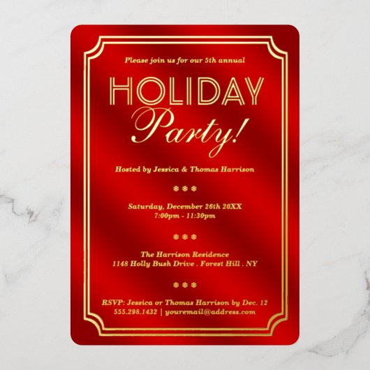 Elegante feestdag feestelijke kerst echt folie uitnodiging (Voorkant)