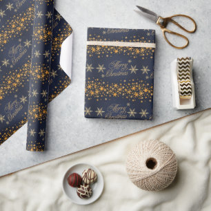 Elegante feestelijke blauwe en gouden vrolijke ker cadeaupapier