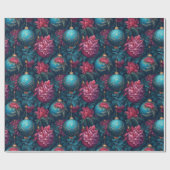 Elegante Feestelijke Bloemen en Baubles Wrapping P Cadeaupapier (Vlak)