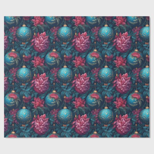 Elegante Feestelijke Bloemen en Baubles Wrapping P Cadeaupapier (Vlak)