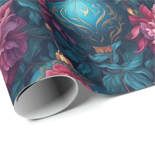 Elegante Feestelijke Bloemen en Baubles Wrapping P Cadeaupapier (Rol Hoek)